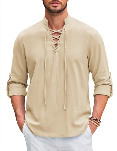COOFANDY Hemd Herren Langarm Hemd Sommer Herren Piratenkostüm Wikinger Kostüm Mittelalter Kostüm Herren Freizeithemd Schnürung Hemd Regular Fit Beige XL COOFANDY Hemd Herren Langarm Hemd Sommer Herren Piratenkostüm Wikinger Kostüm Mittelalter Kostüm Herren Freizeithemd Schnürung Hemd Regular Fit Beige XL von COOFANDY