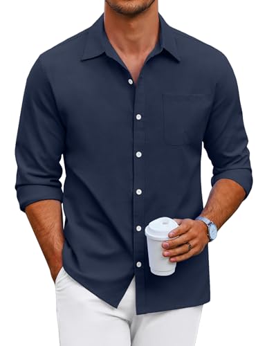 COOFANDY Hemden Herren Langarm Freizeithemden für Herren Oxford Hemd Langarmhemd Business Herrenhemden Langarm Baumwollhemd Button Down Hemd mit Brusttasche Bügelleicht Blau Lila M von COOFANDY