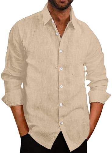 COOFANDY Hemd Herren Langarm Leinenhemd Langarmhemd Freizeithemd Strand Hemd Einfarbig Businesshemd Regular fit Button Down Hemden Frühling Herbst Khaki XXL COOFANDY Hemd Herren Langarm Leinenhemd Langarmhemd Freizeithemd Strand Hemd Einfarbig Businesshemd Regular fit Button Down Hemden Frühling Herbst Khaki XXL von COOFANDY