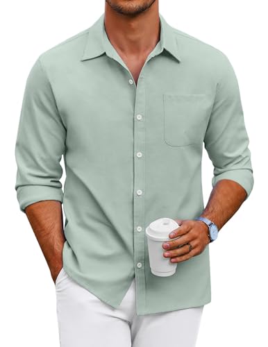 COOFANDY Hemden Herren Langarm Oxford Hemd Businesshemden Freizeit Langarmhemd Casual Regular Fit Herrenhemden Langarm Oberhemden Baumwolle Button Down Shirt Männer Hemd Einfarbig Hellgrün XL von COOFANDY