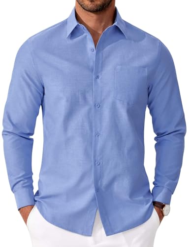 COOFANDY Hemd Herren Langarm Oxford Hemden Regular Fit HerrenHemden Langarm Business Hemd Baumwolle Freizeithemd Bügelfreie Hemden Casual Oberhemd mit Tasche Blau XL von COOFANDY