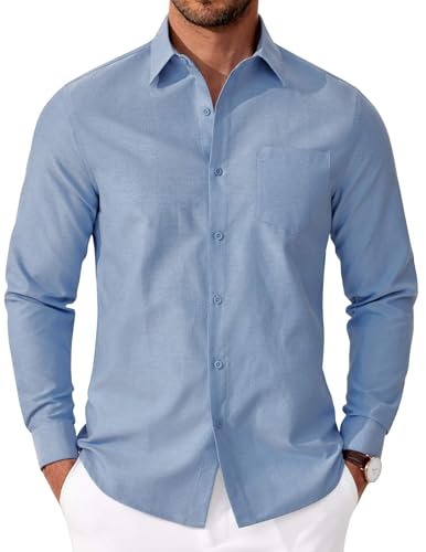 COOFANDY Hemd Herren Langarm Oxford Hemden Regular Fit HerrenHemden Langarm Business Hemd Baumwolle Freizeithemd Bügelfreie Hemden Casual Oberhemd mit Tasche Graublau XL von COOFANDY