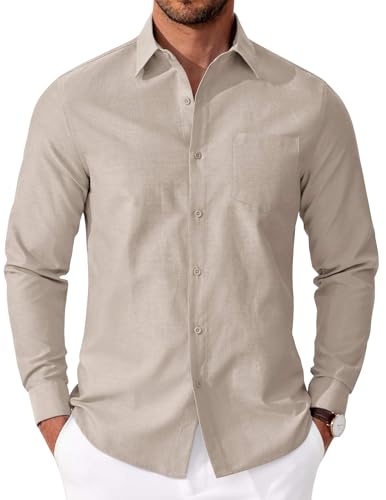 COOFANDY Hemd Herren Langarm Oxford Hemden Regular Fit HerrenHemden Langarm Business Hemd Baumwolle Freizeithemd Bügelfreie Hemden Casual Oberhemd mit Tasche Hellbraun XXL von COOFANDY