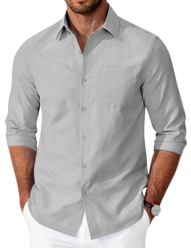 COOFANDY Hemd Herren Langarm Oxford Hemden Regular Fit HerrenHemden Langarm Business Hemd Baumwolle Freizeithemd Bügelfreie Hemden Casual Oberhemd mit Tasche Hellgrau S von COOFANDY