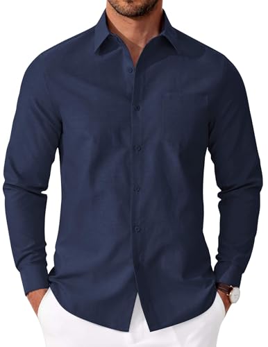 COOFANDY Hemd Herren Langarm Oxford Hemden Regular Fit HerrenHemden Langarm Business Hemd Baumwolle Freizeithemd Bügelfreie Hemden Casual Oberhemd mit Tasche Marine 3XL von COOFANDY