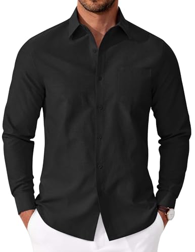 COOFANDY Hemd Herren Langarm Oxford Hemden Regular Fit HerrenHemden Langarm Business Hemd Baumwolle Freizeithemd Bügelfreie Hemden Casual Oberhemd mit Tasche Schwarz XXL von COOFANDY