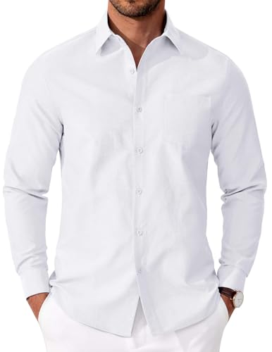 COOFANDY Hemd Herren Langarm Oxford Hemden Regular Fit HerrenHemden Langarm Business Hemd Baumwolle Freizeithemd Bügelfreie Hemden Casual Oberhemd mit Tasche Weiß S von COOFANDY