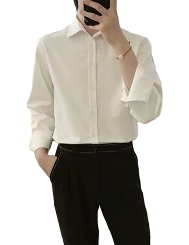 COOFANDY Hemd Herren Langarm Regular Fit Business Hemd Freizeit Formales Anzug Hemd Weiß L von COOFANDY