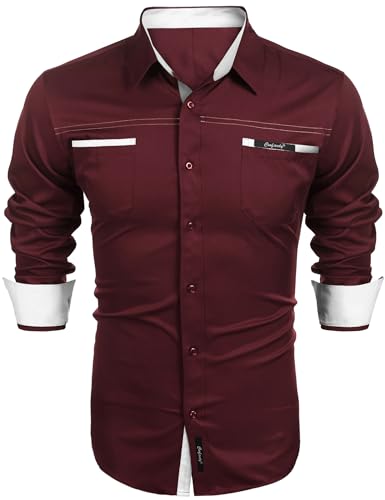 COOFANDY Hemd Herren Langarm Regular Fit Freizeithemd Businesshemden Button Down Classic Kentkragen Kontrast Mens Shirt Weinrot M COOFANDY Hemd Herren Langarm Regular Fit Freizeithemd Businesshemden Button Down Classic Kentkragen Kontrast Mens Shirt Weinrot M von COOFANDY