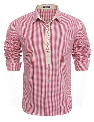 COOFANDY Hemd Herren Langarm Trachtenhemd Kariertes Hemd Oktoberfest Outfit Regular Fit Herrenhemden Kariert Hemd Freizeithemd Langarmhemd Bestickt Baumwolle Rot 3XL COOFANDY Hemd Herren Langarm Trachtenhemd Kariertes Hemd Oktoberfest Outfit Regular Fit Herrenhemden Kariert Hemd Freizeithemd Langarmhemd Bestickt Baumwolle Rot 3XL von COOFANDY