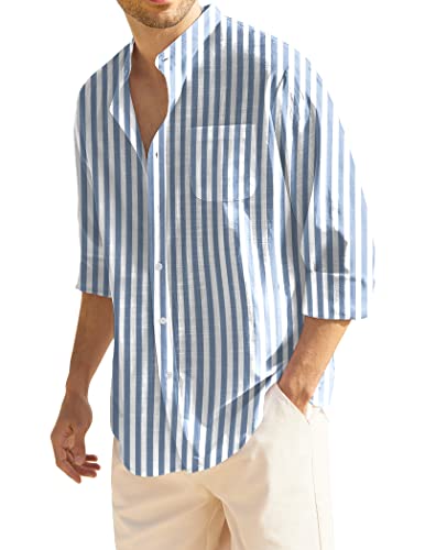 COOFANDY Hemd Langarm Herren Hemden Regular Fit Leinenhemd Sommer Casual Baumwolle Hemd Marine Blau S von COOFANDY