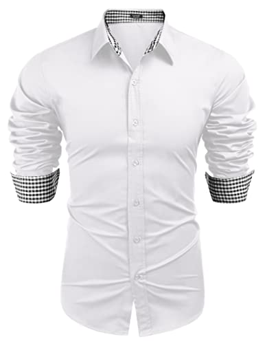 COOFANDY Hemd Herren Regular Fit Langarm Freizeithemd Herrenhemd Freizeithemd Business Hemden Weiß M von COOFANDY