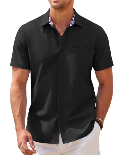 COOFANDY Hemd Herren Schwarz Hemd Kurzarm Casual Hemden Freizeithemden Für Männer Regular Fit Sommerhemd mit Karokragen Strandhemd Kleid Sommer Hemd Business Schwarz M COOFANDY Hemd Herren Schwarz Hemd Kurzarm Casual Hemden Freizeithemden Für Männer Regular Fit Sommerhemd mit Karokragen Strandhemd Kleid Sommer Hemd Business Schwarz M von COOFANDY