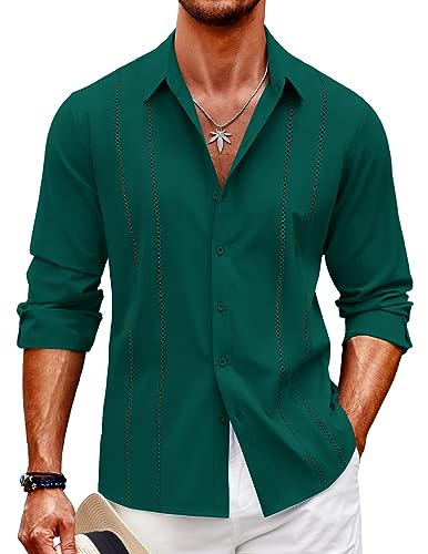 COOFANDY Hemd Herren Sommer Hawaiihemd Langarm Leinenhemd Freizeithemd Regular Fit Casual Sommerhemd XL von COOFANDY
