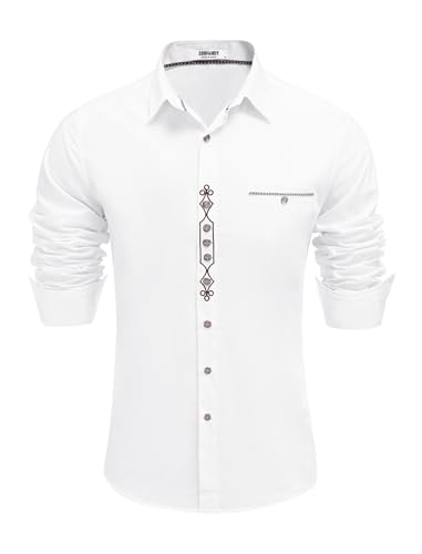 COOFANDY Hemd Herren Weiß Trachtenhemd Oktoberfest Hemd Oktoberfest Herren Outfit Herrenhemden Langarm Trachten Festhemd Bierfest Oberteil Weiß-A XXL von COOFANDY