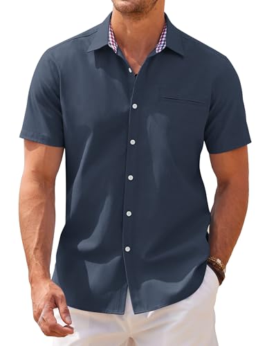 COOFANDY Hemd Kurzarm Herren Kurzarmhemd Fuer Männer Sommerhemd Oxford Hemd mit Knöpfen Freizeithemden Basic Kleiderhemd Regular Fit Einfarbig Businesshemden Navy blau XL von COOFANDY
