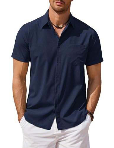 COOFANDY Hemd Kurzarm Herren Sommerhemd Freizeithemd Strand Hemd Kurzarm Herren Businesshemd Regular Fit mit Brusttasche Blauviolett L von COOFANDY