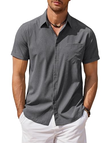 COOFANDY Hemd Kurzarm Herren Sommerhemd Freizeithemd Strand Hemd Kurzarm Herren Businesshemd Regular Fit mit Brusttasche Dunkelgrau XL COOFANDY Hemd Kurzarm Herren Sommerhemd Freizeithemd Strand Hemd Kurzarm Herren Businesshemd Regular Fit mit Brusttasche Dunkelgrau XL von COOFANDY