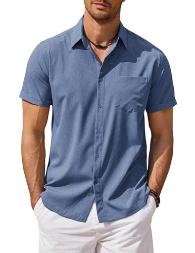 COOFANDY Hemd Kurzarm Herren Sommerhemd Freizeithemd Strand Hemd Kurzarm Herren Businesshemd Regular Fit mit Brusttasche Marineblau M von COOFANDY