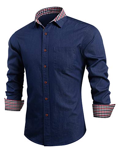 COOFANDY Hemd Langarm Herren für Herrenhemden Hemd mit Tasche Herren Casual Shirt Jeanshemd Business Hemd Langarmhemd Dunkelblau S von COOFANDY