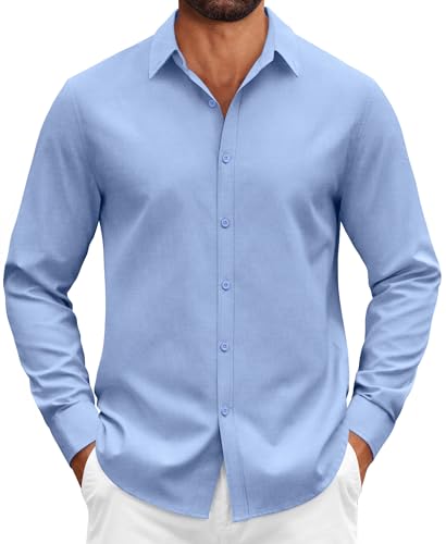 COOFANDY Hemd Männer Baumwolle Langarm Regular Fit Comfort Anzug Hemd Sportlich Oxford Freizeithemd Blau M von COOFANDY