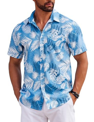 COOFANDY Hemd Männer Kurzarm Hawaiihemd Herren Sommer Strandhemd Hawaii Unisex Freizeit Hemden mit Tasche SP39 XXL von COOFANDY