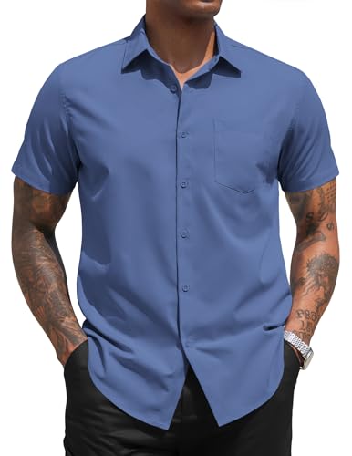 COOFANDY Hemden Herren Kurzarm Businesshemd Freizeithemd Herrenhemden Kurzarm Sommerhemd Bügelfreie Business Hemden Regular Fit Formales Kurzarmhemd Marineblau M von COOFANDY