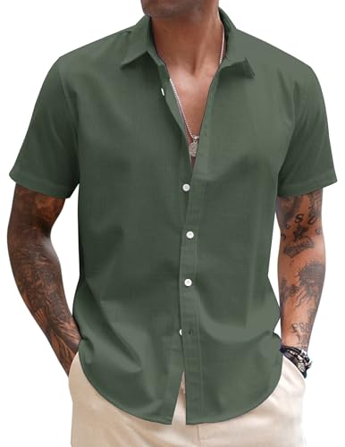 COOFANDY Hemd Herren Kurzarm Leinenhemd Leichtes Sommerhemd Regular Fit Urlaub Strandhemd Leinen Kurzarmhemd Freizeithemd Grün XXL COOFANDY Hemd Herren Kurzarm Leinenhemd Leichtes Sommerhemd Regular Fit Urlaub Strandhemd Leinen Kurzarmhemd Freizeithemd Grün XXL von COOFANDY