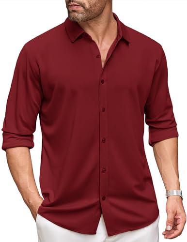 COOFANDY Hemden Herren Langarm Bügelfrei Hemd Muscle Fit Freizeithemd Langarmhemd Smoking Hemden Wrinkle Free Shirt Button Down Hemd mit Kentkragen Weinrot XXL COOFANDY Hemden Herren Langarm Bügelfrei Hemd Muscle Fit Freizeithemd Langarmhemd Smoking Hemden Wrinkle Free Shirt Button Down Hemd mit Kentkragen Weinrot XXL von COOFANDY