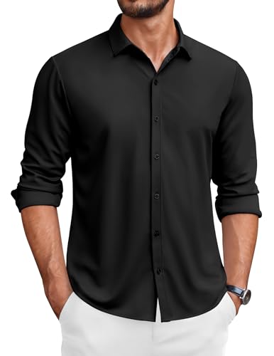 COOFANDY Hemden Herren Langarm Business Hemd Herren Regular Fit Men's Casual Shirts Freizeithemd Bügelfrei Hemd Schwarz L von COOFANDY