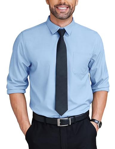 COOFANDY Hemden Herren Langarm Businesshemden Bügelfrei Freizeithemden Regular Fit Klassisch Stretch Langarmhemd Freizeit Hochzeit Hemd Formales Anzug Hemd mit Tasche Hellblau L von COOFANDY