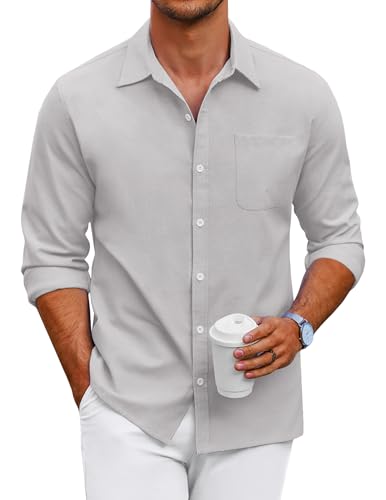 COOFANDY Hemden Herren Langarm Herrenhemden Freizeit Button Down Oxfordhemd Langarmhemd Männer Business Hemd Casual Regular Fit Langarm Baumwolle Hemd mit Tasche Hellgrau XXL von COOFANDY