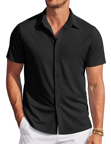 COOFANDY Hemden Herren Sommer Kurzarm Outfit Button Down Sommerhemd Herren Regular Fit Outdoor Urlaub Freizeithemden Schwarz M von COOFANDY