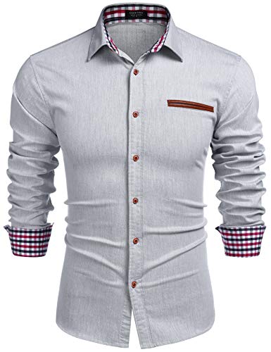 COOFANDY Hemden Langarm Herren Bügelleicht Hemden Modern Langarmhemd Business Hochzeit Freizeit Hemd Rockabilly Slim Fit Kentkragen Hemd Weiß 2XL von COOFANDY