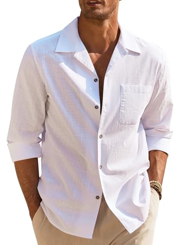 COOFANDY Hemden für Männer Herren Hemd Langarm Kubanischer Kragen Baumwolle Freizeithemd Leinenhemd Sommer Hemd Hawaiihemd Weiß L COOFANDY Hemden für Männer Herren Hemd Langarm Kubanischer Kragen Baumwolle Freizeithemd Leinenhemd Sommer Hemd Hawaiihemd Weiß L von COOFANDY