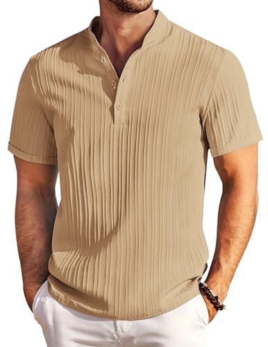 COOFANDY Henley Hemd Herren Kurzarm Sommerhemd mit Stehkragen Kurzarm Strand Textured Herrenhemd Khaki XXL COOFANDY Henley Hemd Herren Kurzarm Sommerhemd mit Stehkragen Kurzarm Strand Textured Herrenhemd Khaki XXL von COOFANDY
