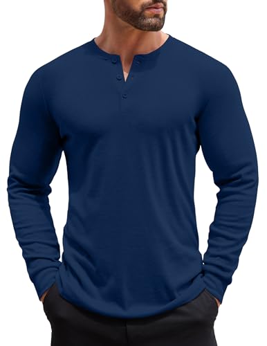 COOFANDY Henley Langarmshirt Herren Longsleeve Freizeit T-Shirt für Männer Einfarbig Basic Shirt mit Knopfleiste Blau Violett XXL von COOFANDY