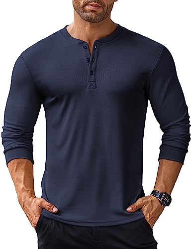 COOFANDY Henley Shirt Herren Langarm Longsleeve T Shirt mit Knopfleiste Langarmshirt Henley T Shirt Long Sleeve Shirt Henley Pullover Dunkelblau M COOFANDY Henley Shirt Herren Langarm Longsleeve T Shirt mit Knopfleiste Langarmshirt Henley T Shirt Long Sleeve Shirt Henley Pullover Dunkelblau M von COOFANDY