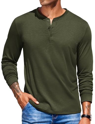 COOFANDY Henley Shirt Herren Langarm Longsleeve Tshirt Einfarbig Langarmshirt Henley Pullover Männer mit Knopfleiste Armeegrün M COOFANDY Henley Shirt Herren Langarm Longsleeve Tshirt Einfarbig Langarmshirt Henley Pullover Männer mit Knopfleiste Armeegrün M von COOFANDY