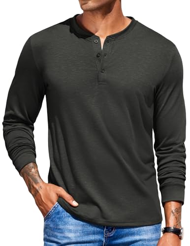 COOFANDY Henley Shirt Herren Langarm Longsleeve Tshirt Einfarbig Langarmshirt Henley Pullover Männer mit Knopfleiste Dunkelgrau M von COOFANDY