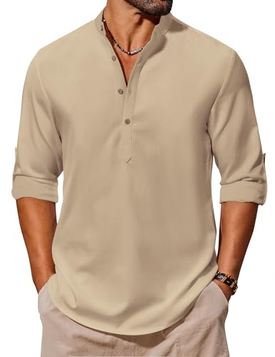 COOFANDY Henley Shirt Herren Langarm Leicht Sommerhemd Freizeithemd Strandhemd Henley Hemd Regular Fit Urlaubshemd Casual Beach Hemd Khaki XXL COOFANDY Henley Shirt Herren Langarm Leicht Sommerhemd Freizeithemd Strandhemd Henley Hemd Regular Fit Urlaubshemd Casual Beach Hemd Khaki XXL von COOFANDY