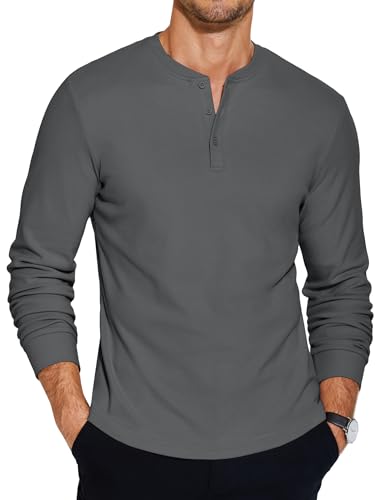 COOFANDY Henley Shirt Langarm Herren Winter Warm Basic Tshirt Langarmshirt Knopf Oberteile Dunkelgrau S von COOFANDY