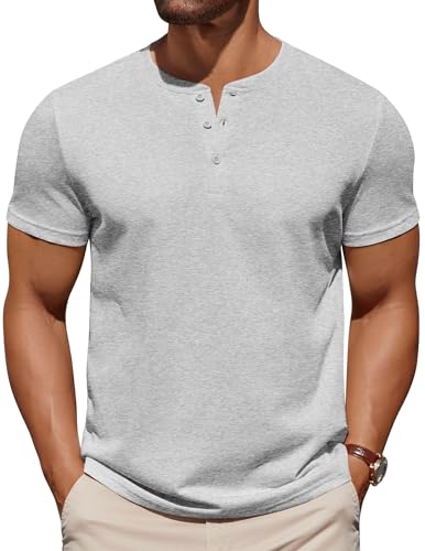 COOFANDY T-Shirts für Herren Henley Shirt Herren Kurzarm Knopfleiste Lustig Baumwolle Basic Tops Regular Fit Hellgrau XL von COOFANDY