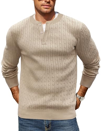 COOFANDY Henley-Strickhemden für Herren, langärmelig, Knopfleiste, Herbstpullover und Pullover, Khaki, XX-Large COOFANDY Henley-Strickhemden für Herren, langärmelig, Knopfleiste, Herbstpullover und Pullover, Khaki, XX-Large von COOFANDY