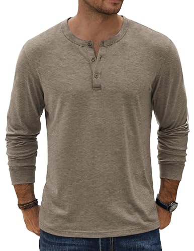 COOFANDY Henley-T-Shirt für Herren, langärmelig, lässig, leicht, weich, Stretch, Basic-T-Shirts, Herbst-Tops, Khaki, Mittel von COOFANDY
