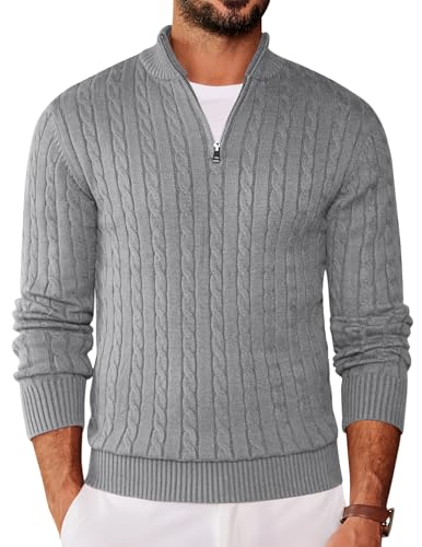COOFANDY Herren 1/4 Pullover Langarm Half Zip Rollkragenpullover Feinstrick Basic Zopfmuste Strickpullover Grau XXL COOFANDY Herren 1/4 Pullover Langarm Half Zip Rollkragenpullover Feinstrick Basic Zopfmuste Strickpullover Grau XXL von COOFANDY
