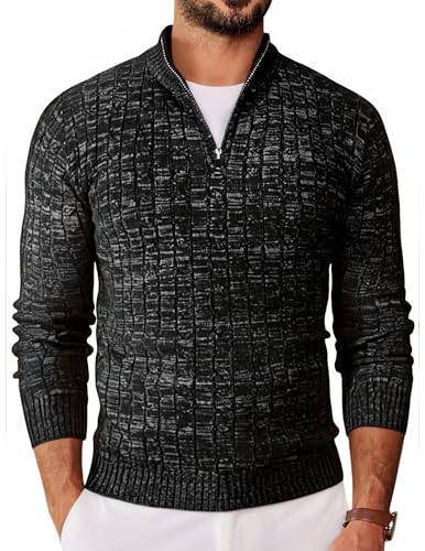 COOFANDY Herren 1/4 Pullover Langarm Half Zip Rollkragenpullover Feinstrick Basic Zopfmuste Strickpullover Schwarz-Grau L COOFANDY Herren 1/4 Pullover Langarm Half Zip Rollkragenpullover Feinstrick Basic Zopfmuste Strickpullover Schwarz-Grau L von COOFANDY