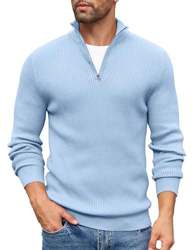 COOFANDY Herren 1/4 Zip Rollkragenpullover Troyer Pullover Rollkragenpulli Strickpullover Winterpullover Stehkragen Pullover Leichte warm Arbeitspullover Braun XL von COOFANDY