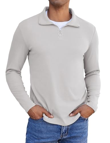 COOFANDY Herren 1/4 Zip Sweatshirt Sweater Troyer Longsleeve Sport Langarmshirts Poloshirt Herren Langarm T Shirts Polo Sweatshirt Casual Pullover Ohne Kapuze Hellgrau 3XL von COOFANDY