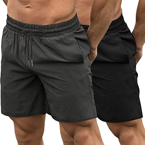 COOFANDY Herren 2 Pack Gym Workout Shorts Quick Dry Bodybuilding Gewichtheben Hosen Training Laufen Jogger mit Taschen - Schwarz - Klein von COOFANDY